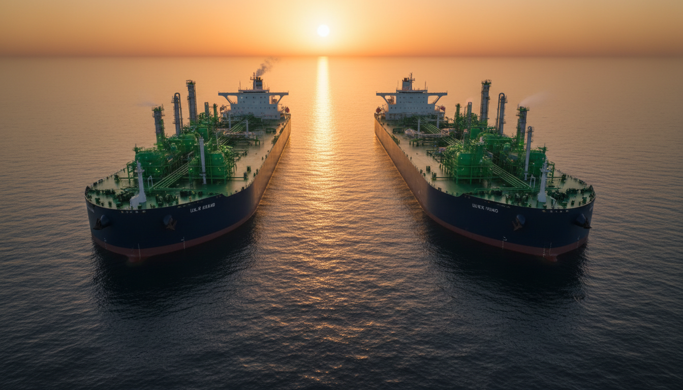 Altanetiva twin-hull floating refinery at sunset